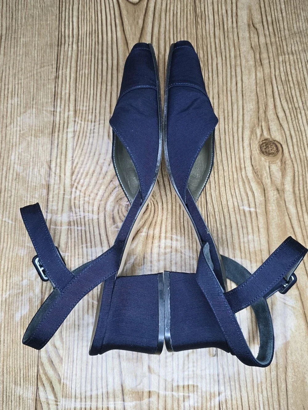 Yves Saint Laurent Navy Low Block Heels with Ankle‎ Strap Size 7.5